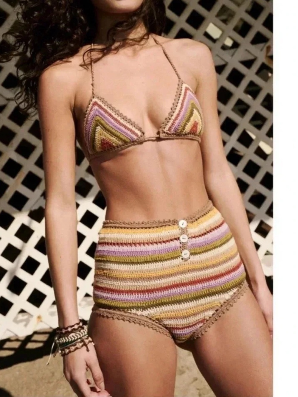Free People She Made Me Rahi Crochet High Waisted Bikini Swim Bottom Brown M